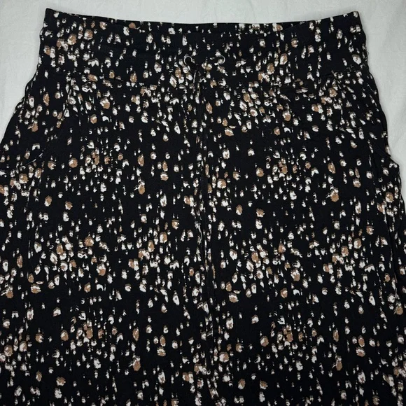 MICHEL STUDIO Maxi Skirt Women’s X Black with Brown/White/Beige Design Leg Slit - Picture 2 of 7